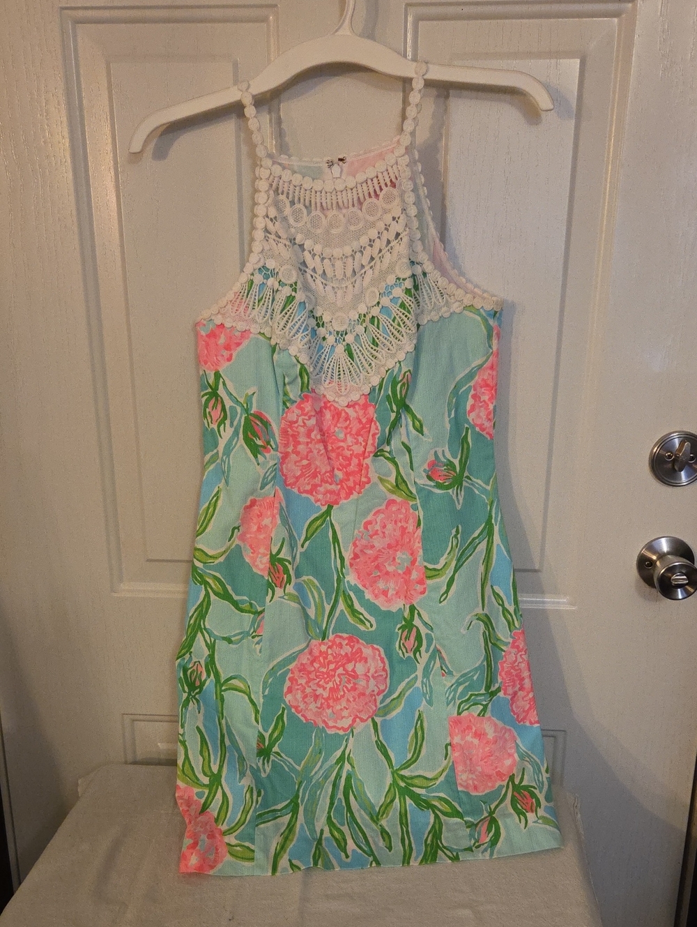 Lilly Pulitzer Aqua Floral Crochet Yoke Sundress - Pink & Green Size 2